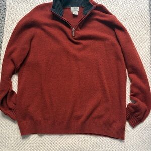 L.L. Bean Men's Red Zip-Up Sweater with Dark Collar